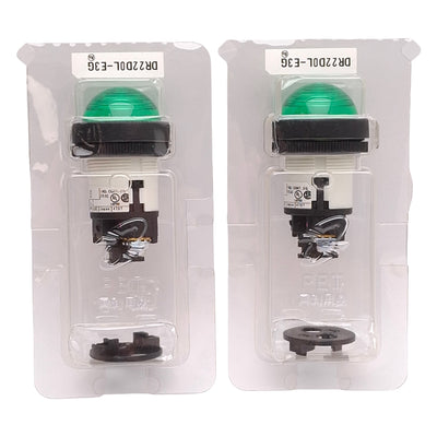 New Lot of 2 Fuji Electric DR22D0L-E3G Green Dome Pilot Light, ø30mm, 30VAC/DC 1W