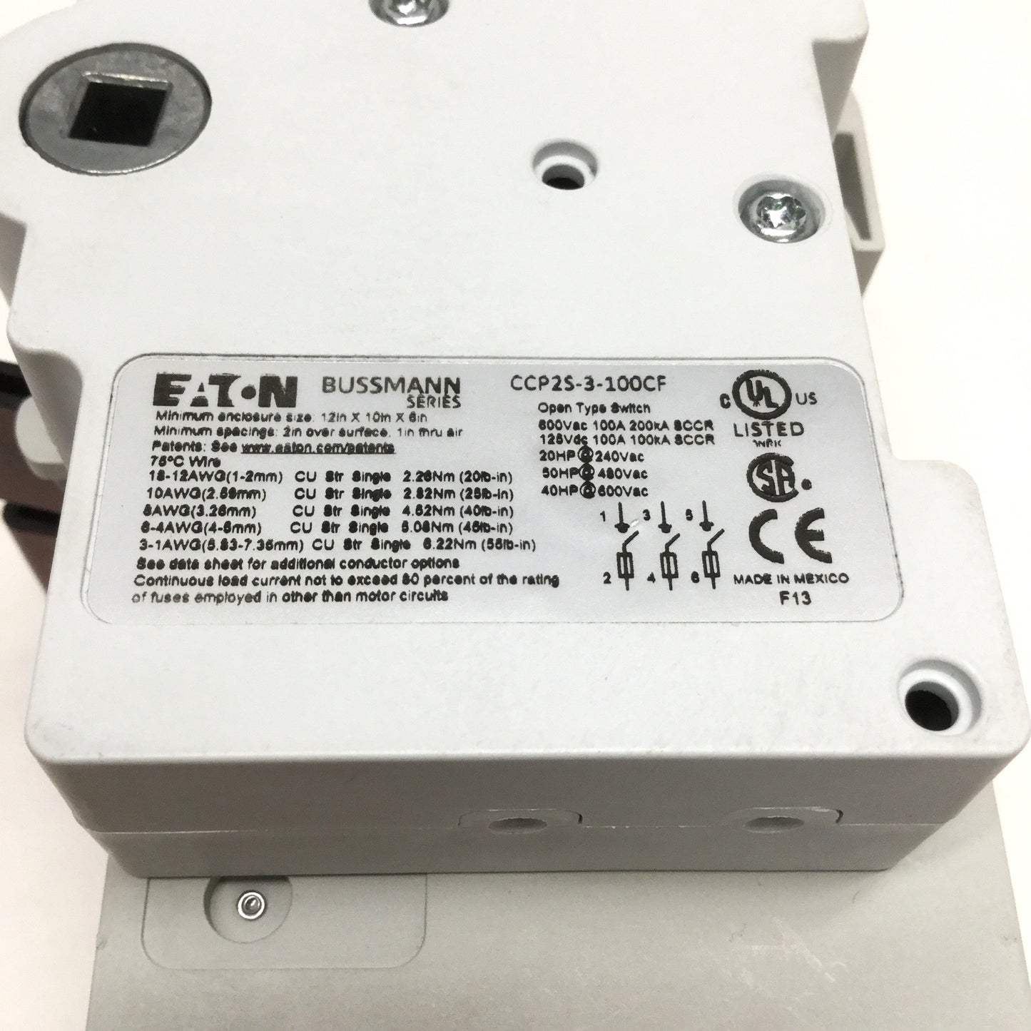 New – Open box Eaton CCP2S-3-100CF CUBEFuse Fusible Disconnect Switch 3-Pole, 100A 600VAC