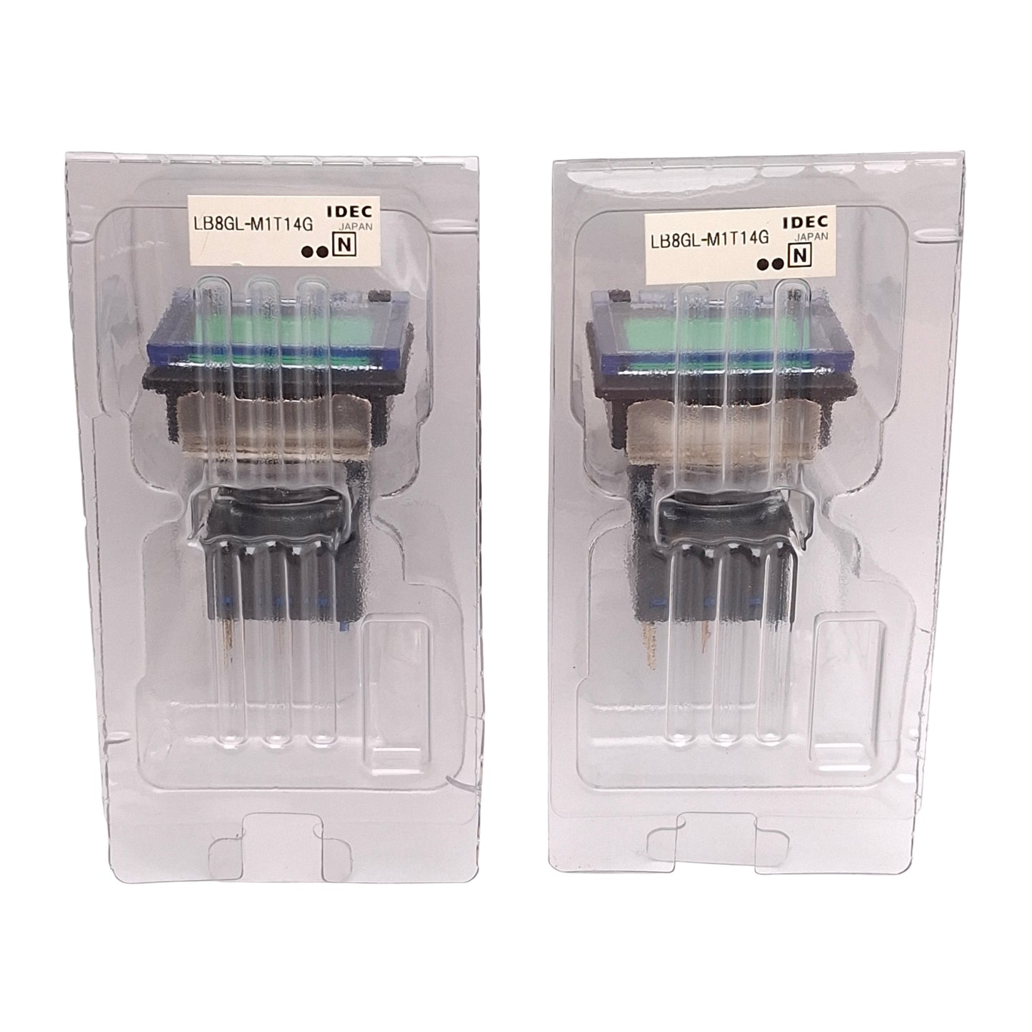 New Lot of 2 Idec LB8GL-M1T14G Green Illuminated Momentary Pushbutton, 16mm, SPDT