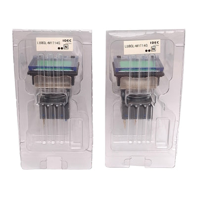 New Lot of 2 Idec LB8GL-M1T14G Green Illuminated Momentary Pushbutton, 16mm, SPDT