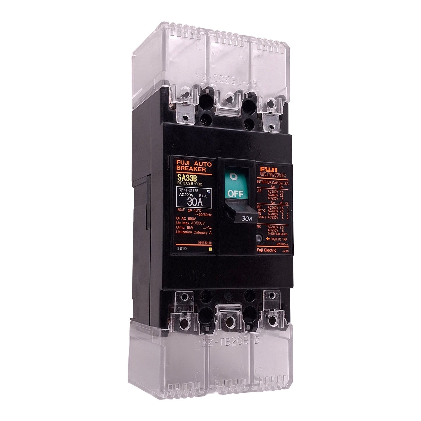 Used Fuji Electric SA33B BB3ASB-030 Auto Circuit Breaker, 3-Pole, 30A 220VAC