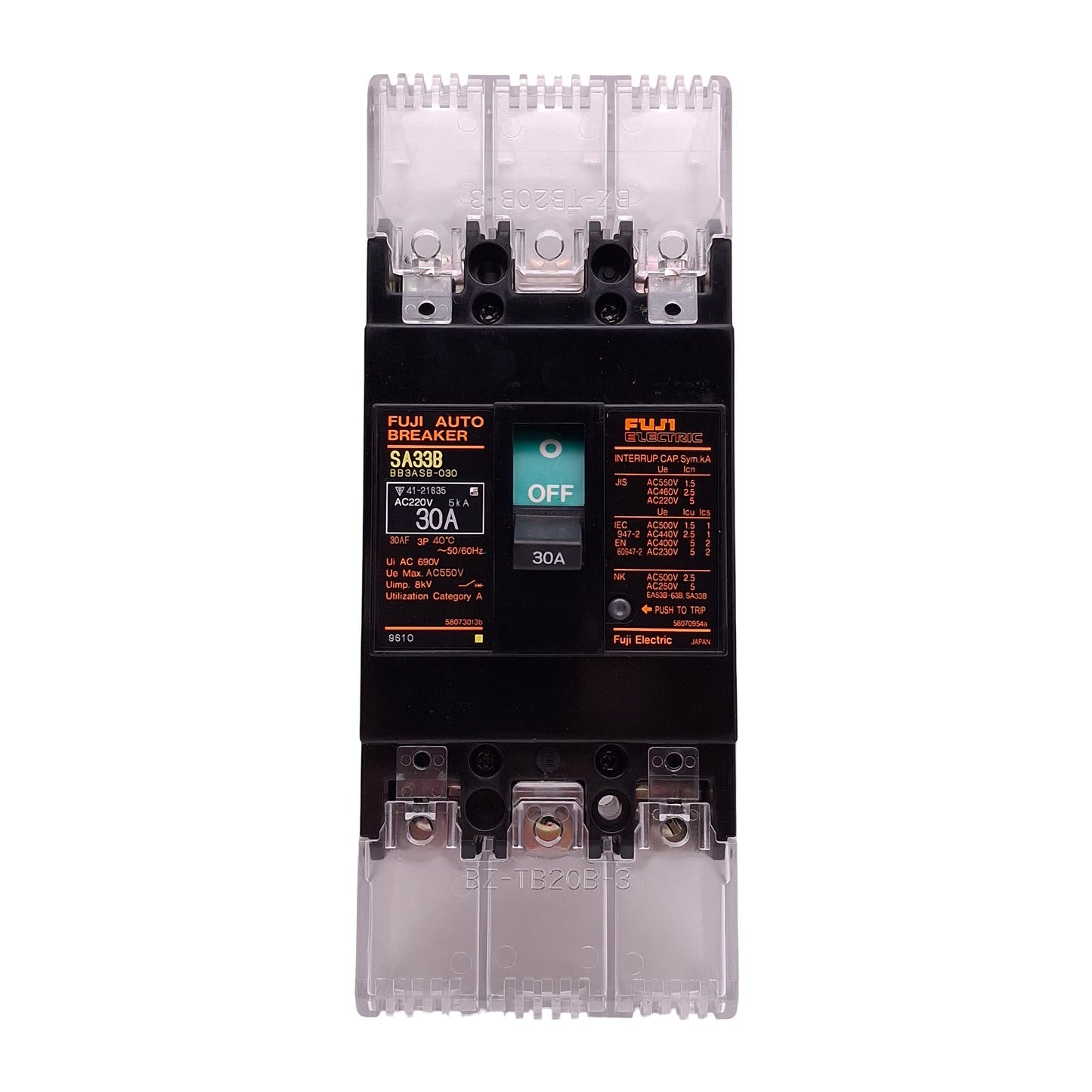 Used Fuji Electric SA33B BB3ASB-030 Auto Circuit Breaker, 3-Pole, 30A 220VAC