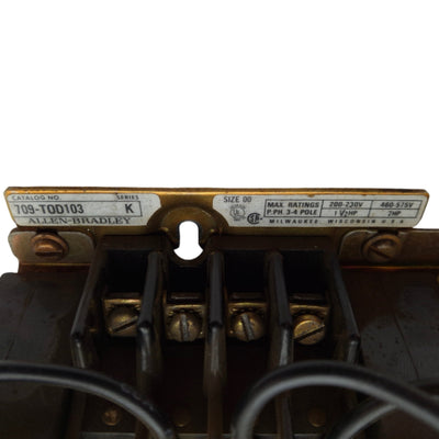 Used Allen Bradley 709-TOD103 K Motor Starter Size 00, 200-575VAC, 2HP, 3 Pole