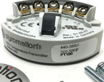 New – Open box Pyromation 440-385U-S(0-400)F Temp Transmitter 3-Wire PT100 RTD 0-300°F 4-20mA