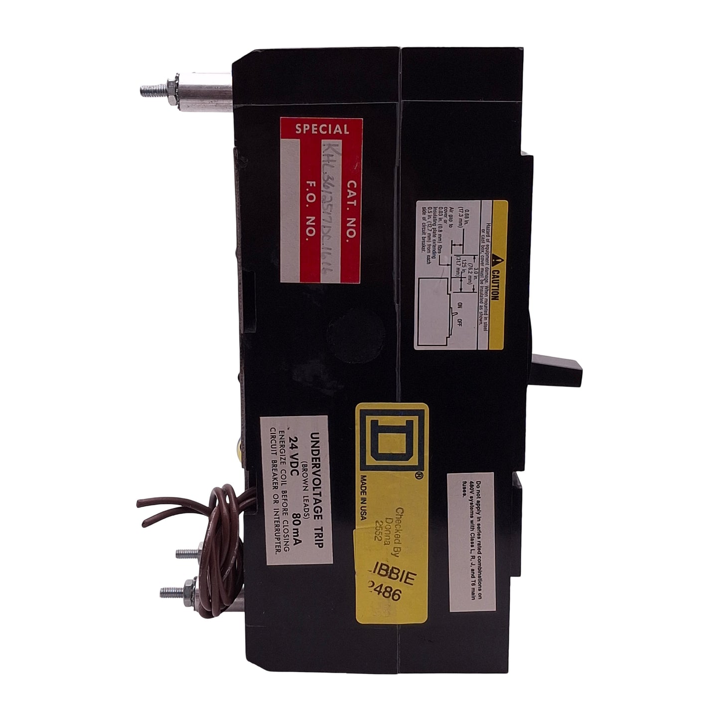 Used Square D KHL3612517DC1616 Thermal-Magnetic Circuit Breaker, 3-Pole 125A 500VDC