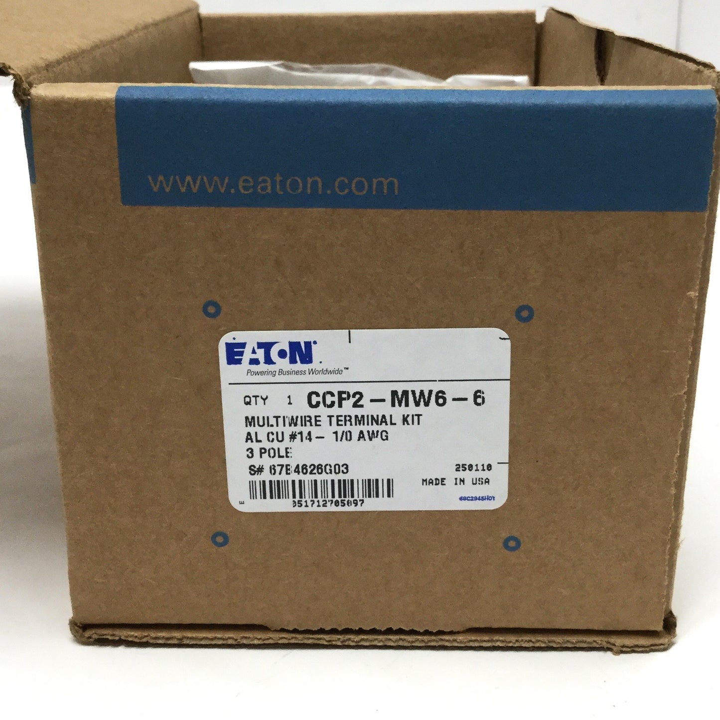 New Eaton CCP2-MW6-6 Disconnect Switch Terminal Lug Kit, 6-Port, 400A, 14-1/0 AWG