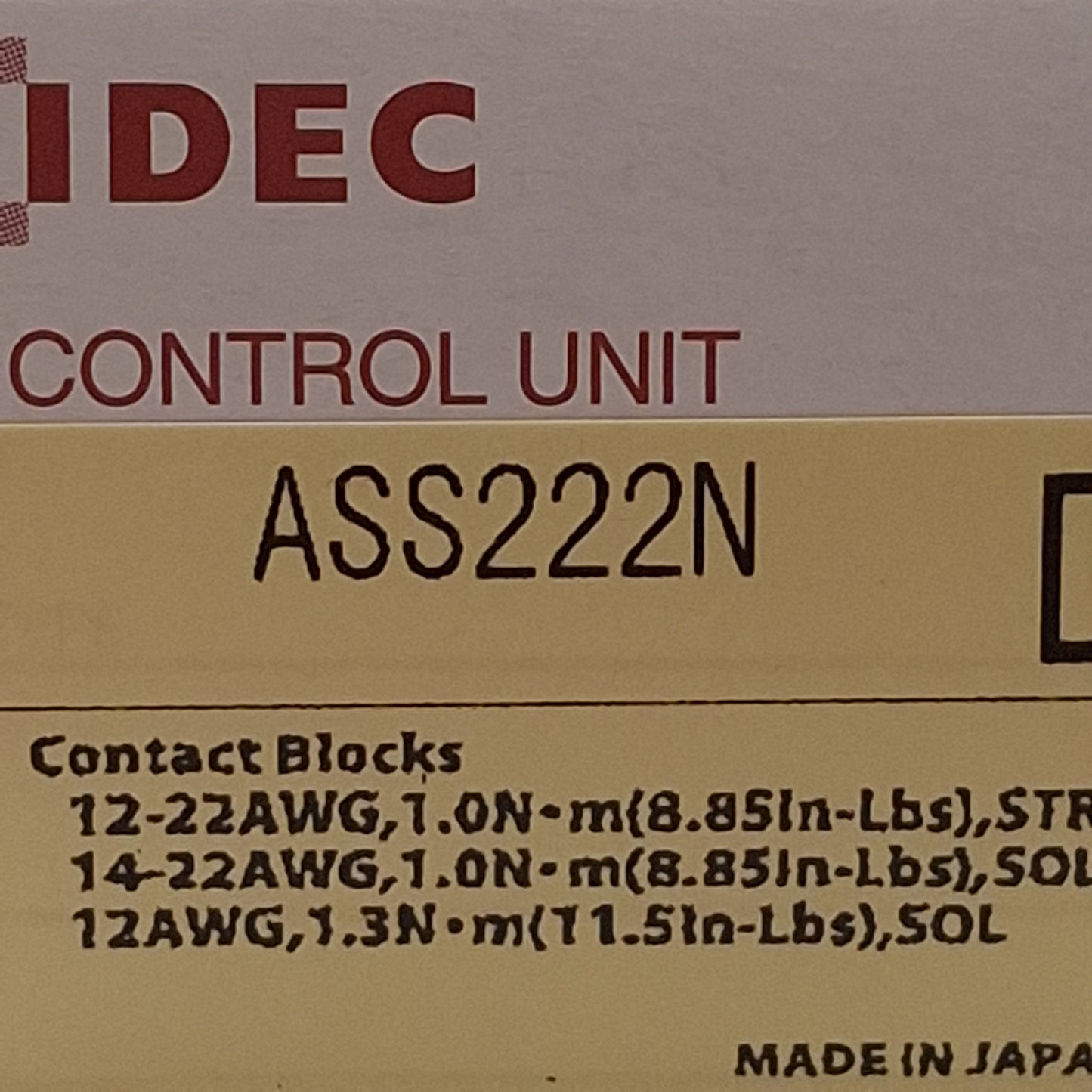 New Idec ASS222N Rotary Selector Switch, 2-Position, 2NO+2NC, ø25mm, 10A 600VAC