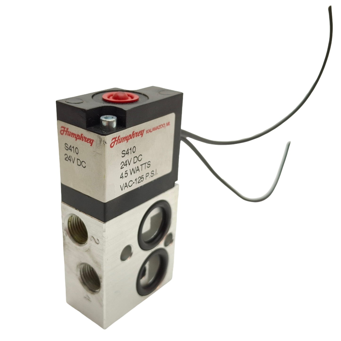Used Humphrey S410 Solenoid Valve, 4-Port 2-Pos, 1/8NPSF, Vac to 125psi, 24VDC Coil