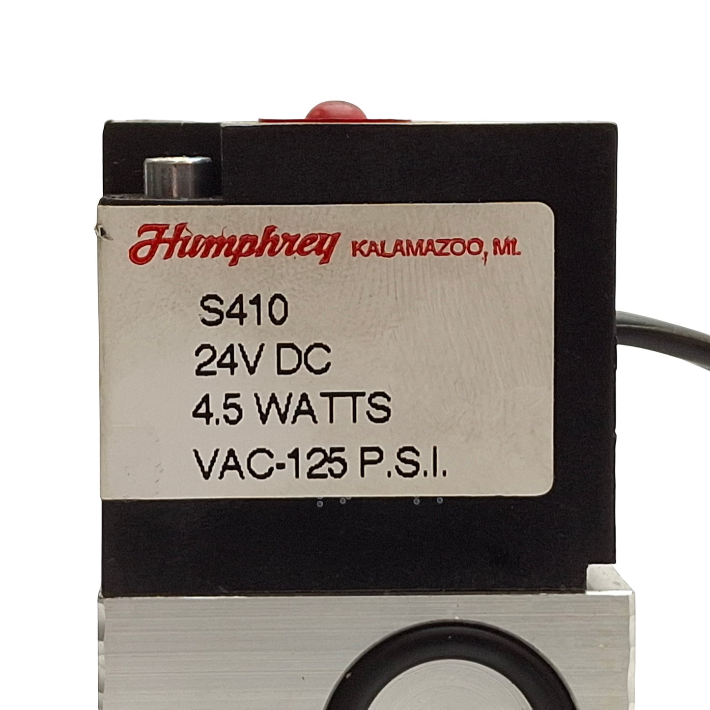 Used Humphrey S410 Solenoid Valve, 4-Port 2-Pos, 1/8NPSF, Vac to 125psi, 24VDC Coil