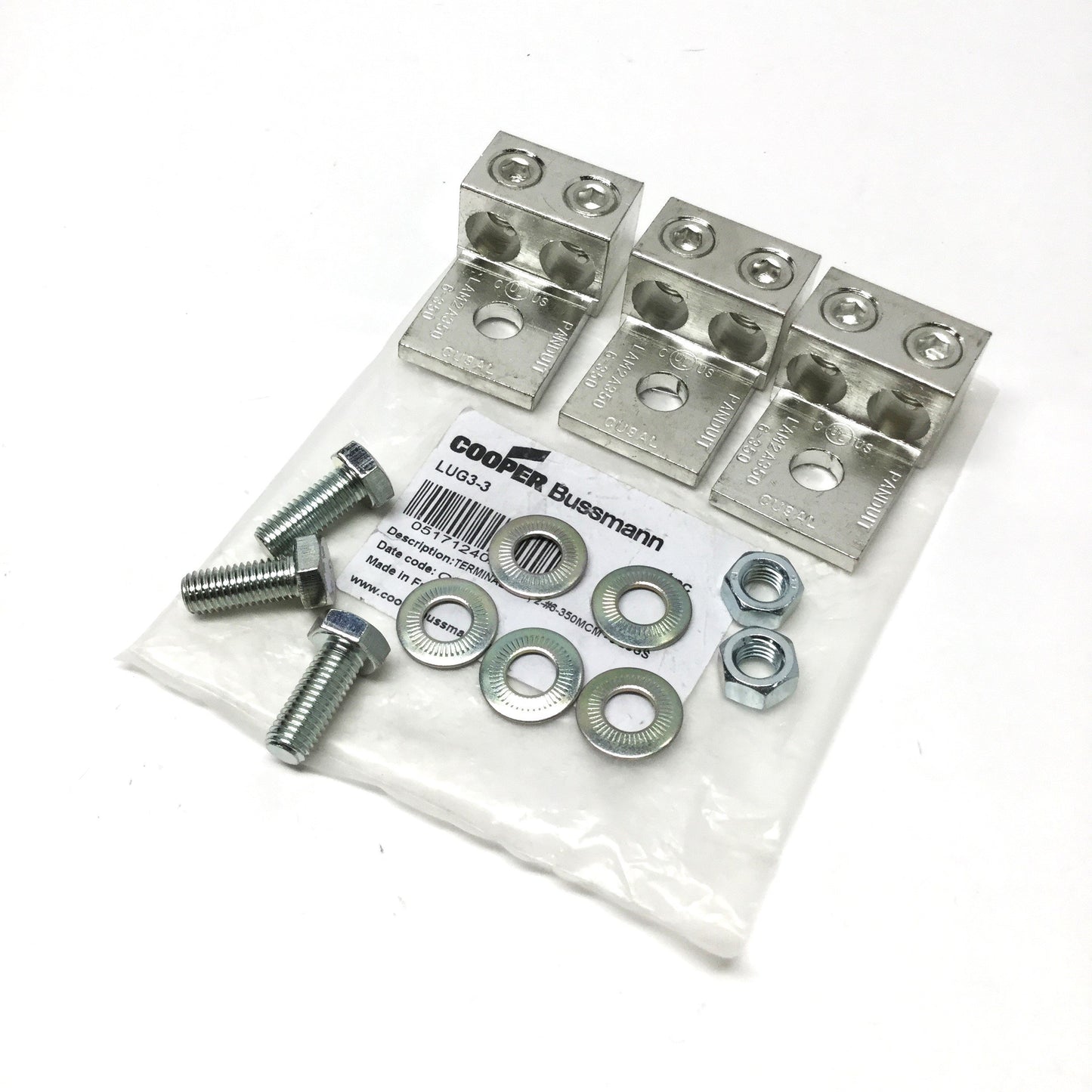 New – Open box Cooper Bussmann LUG3-3 Terminal Lug Kit, 3-Pole, 400A, 2x #6AWG-350MCM Wires