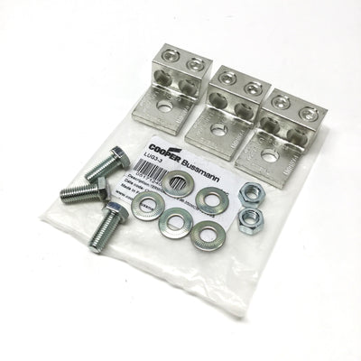 New – Open box Cooper Bussmann LUG3-3 Terminal Lug Kit, 3-Pole, 400A, 2x #6AWG-350MCM Wires
