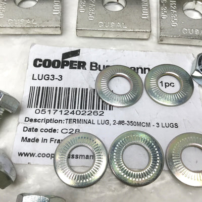 New – Open box Cooper Bussmann LUG3-3 Terminal Lug Kit, 3-Pole, 400A, 2x #6AWG-350MCM Wires
