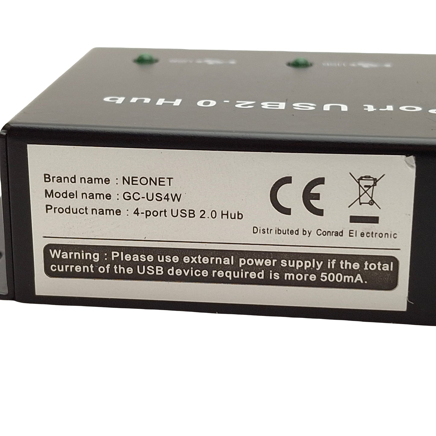 Used Neonet GC-US4W USB 2.0 Hub, 4 Port, 1.5A 5VDC Input, 122(L) x 45(W) x 20(H)mm