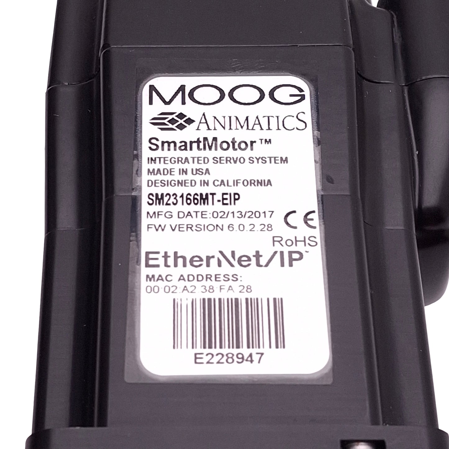Used Moog Animatics SM23166MT-EIP Servo Motor, 0.48Nm, 189W, 4700RPM, NEMA 23