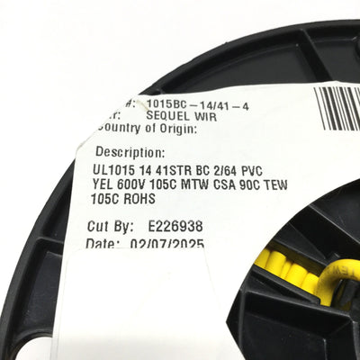 New 1015BC-14/41-4 Hook-Up Lead Wire, Bare Copper, Yellow, 14AWG, 600V, 250ft
