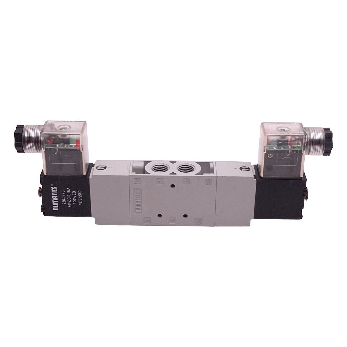 Used Numatics L12BB552B000061 Solenoid Valve, 5/2-Way, 1/4in NPT, 1-10bar, 24VDC Coil