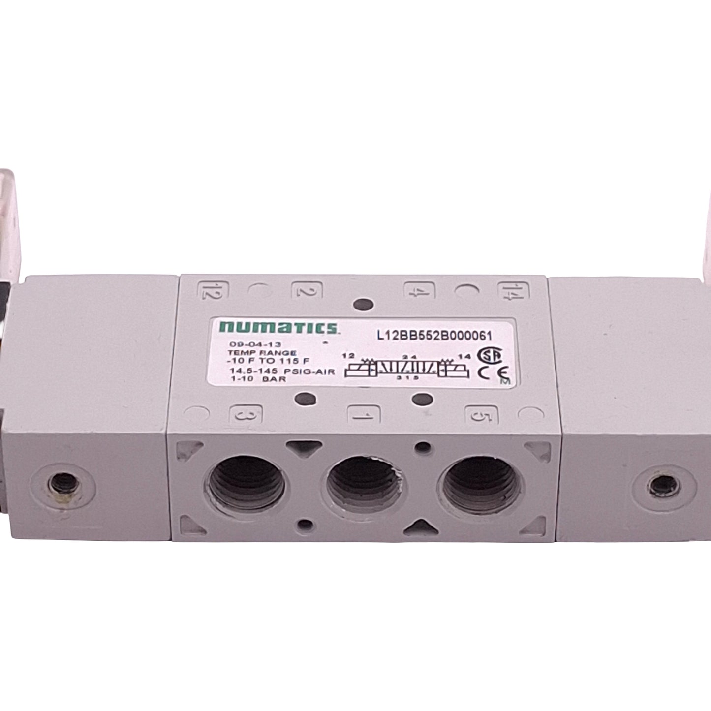 Used Numatics L12BB552B000061 Solenoid Valve, 5/2-Way, 1/4in NPT, 1-10bar, 24VDC Coil