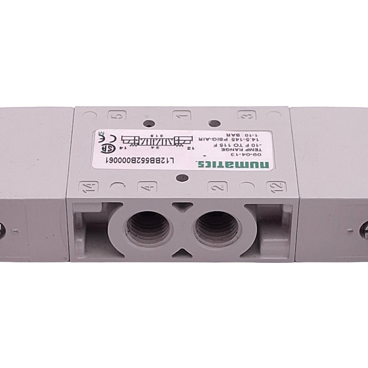 Used Numatics L12BB552B000061 Solenoid Valve, 5/2-Way, 1/4in NPT, 1-10bar, 24VDC Coil