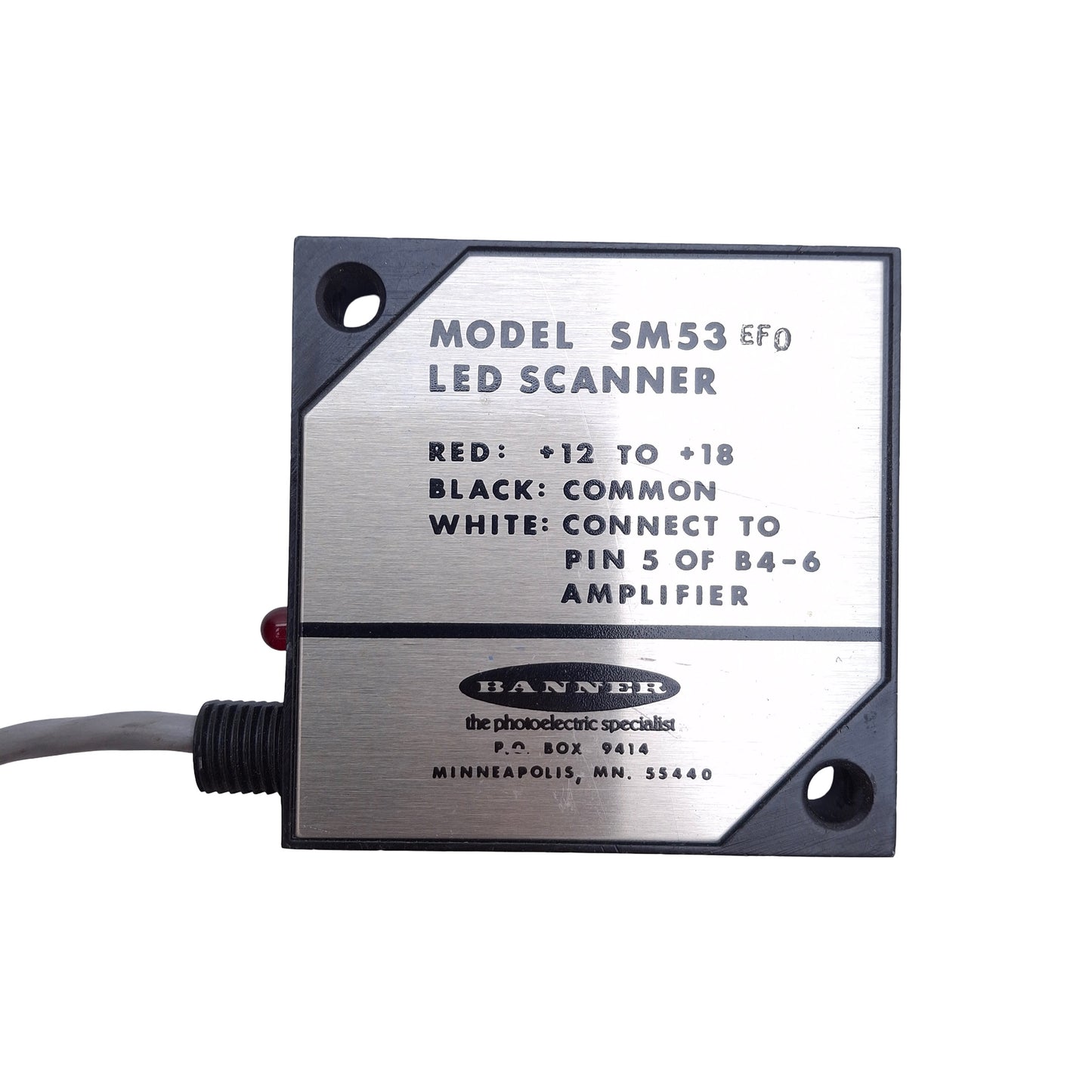 Used Banner SM53 Modulated Emitter/Receiver Pair 10-30VDC, 4ft Range, Infrared 880nm