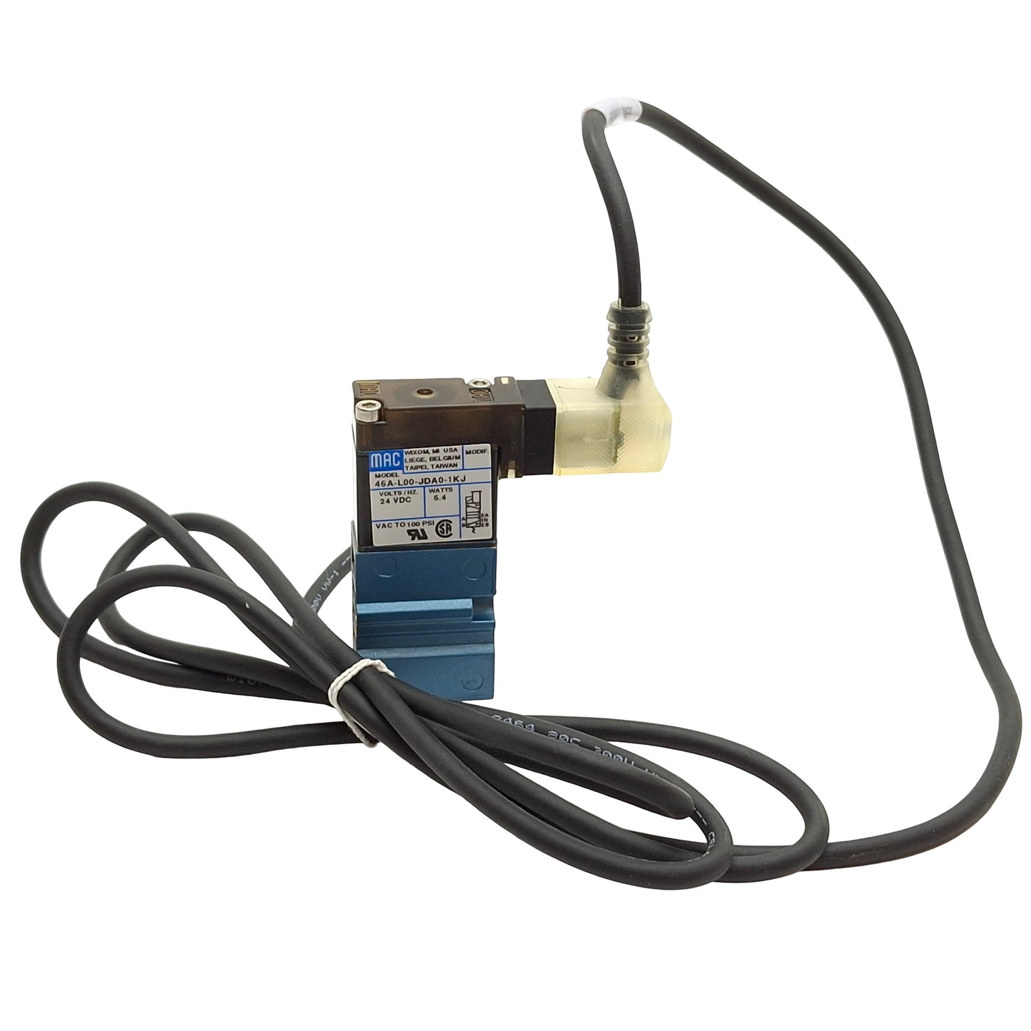 Used Mac 46A-L00-JDA0-1KJ Solenoid Valve, 4/2-Way, Vacuum to 100 psi, 24VDC Coil