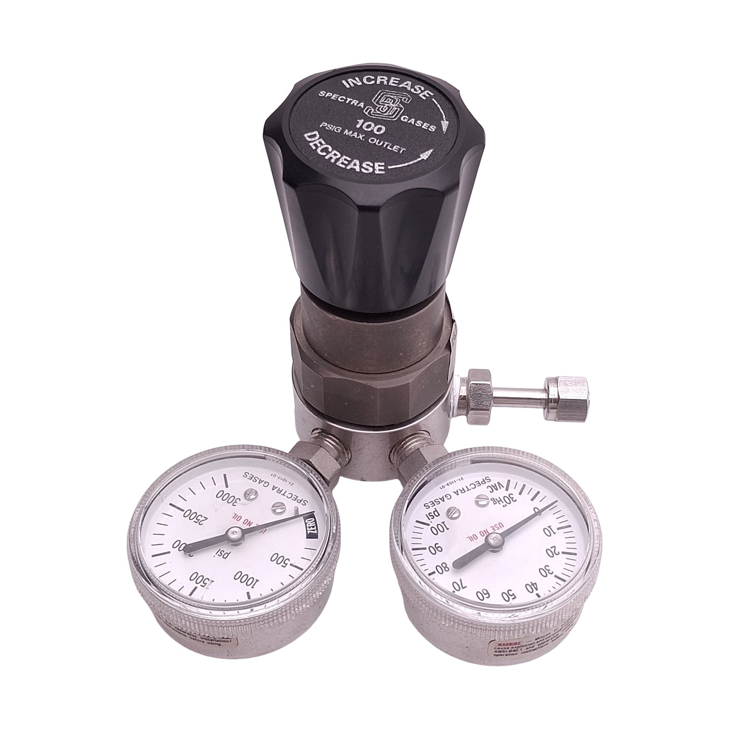 Used Spectra Gases 7410-100-CCC Gas Regulator, 3000psi In, 100psi Set, 1/4in NPT
