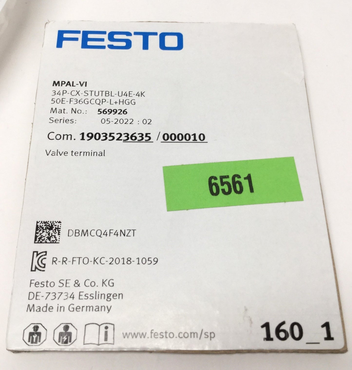 New – Open box Festo CPX-FB36 EtherNet/IP Field Bus Node on MPAL-VI Manifold w/4x Valves