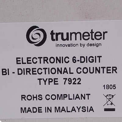 New Trumeter 7922 Electronic Bi-Directional Counter 6-Digit, 85-265VAC...10-26VDC