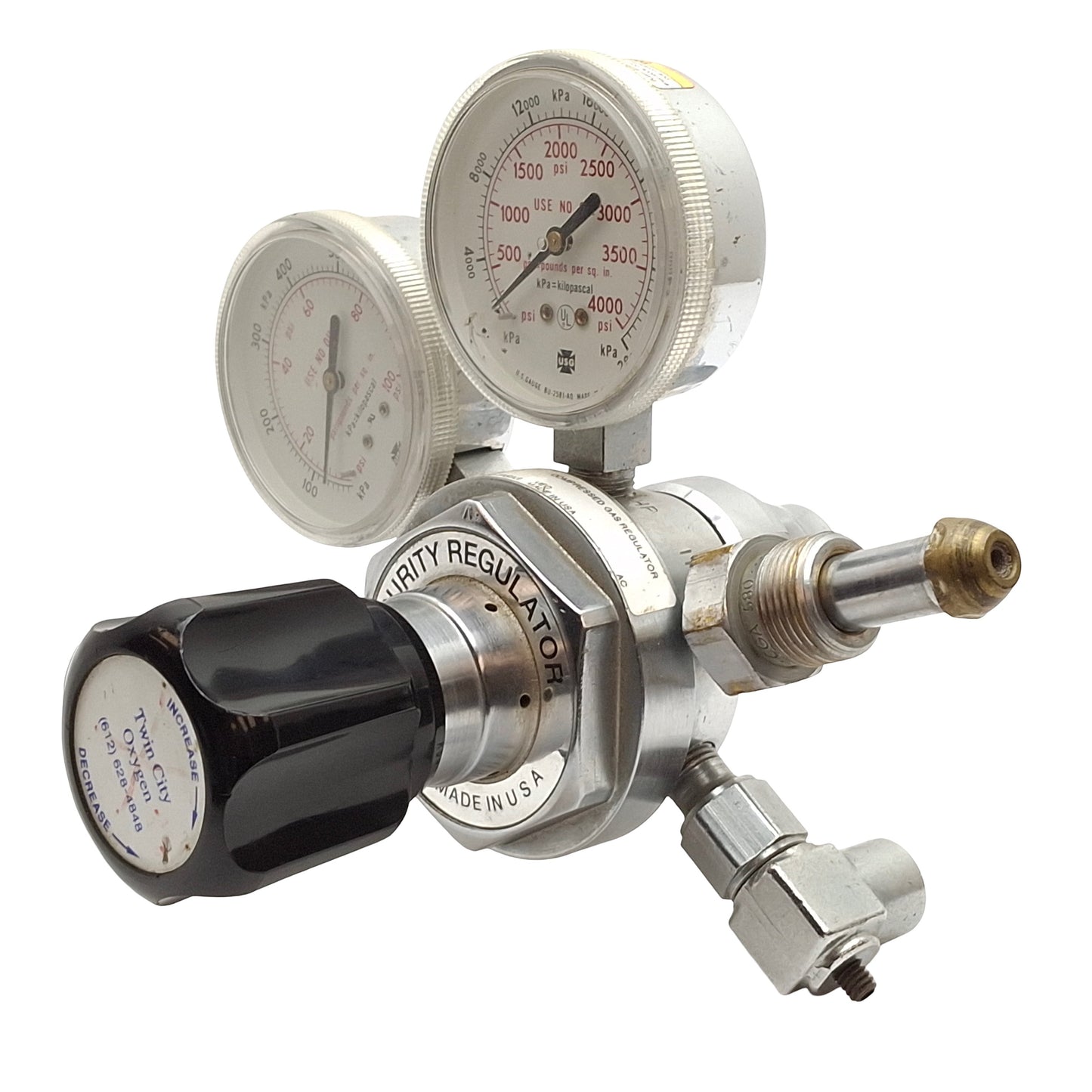 Used Twin City Oxygen HPT270C-250 Hight Purity Compressed Gas Regulator, 1/4" NPT