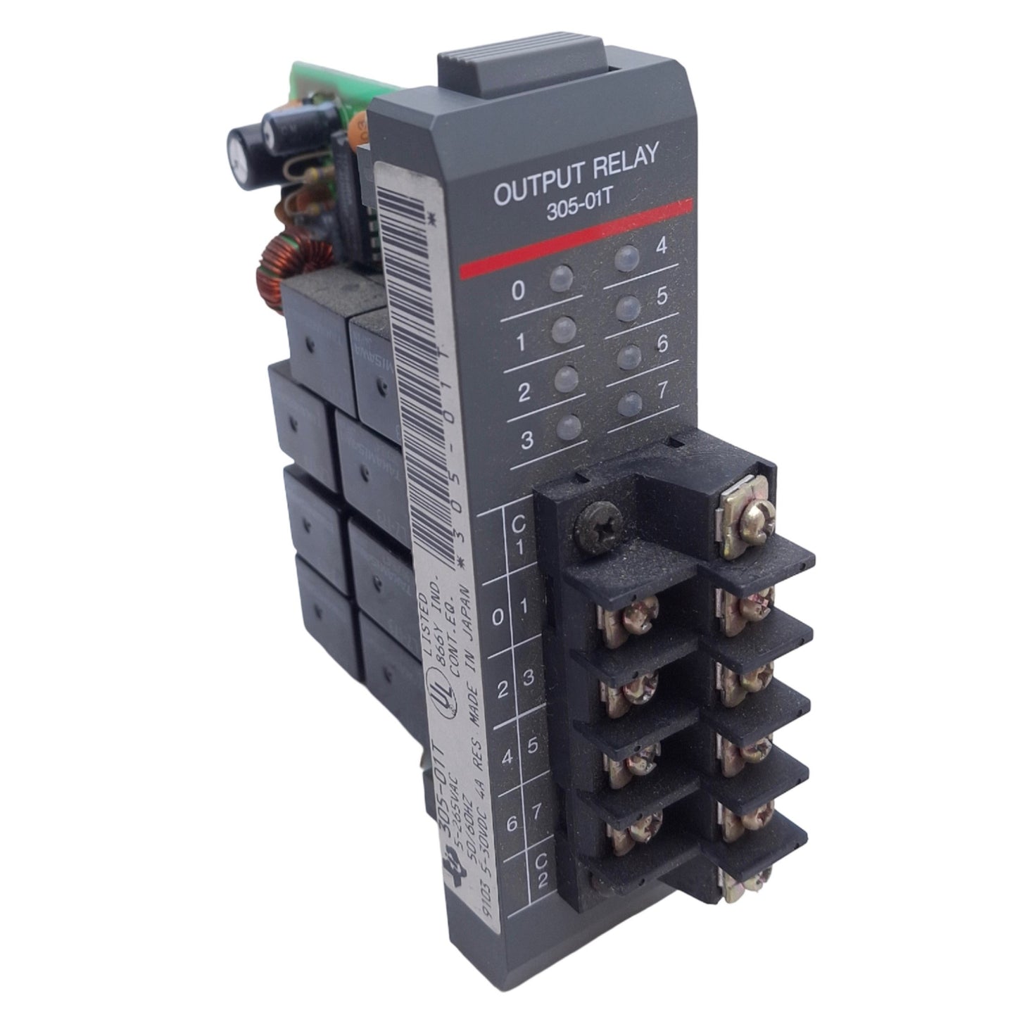 Used Texas Instruments 305-01T PLC Relay Output Module, 8-Point, 5-265VAC/5-30VDC 4A