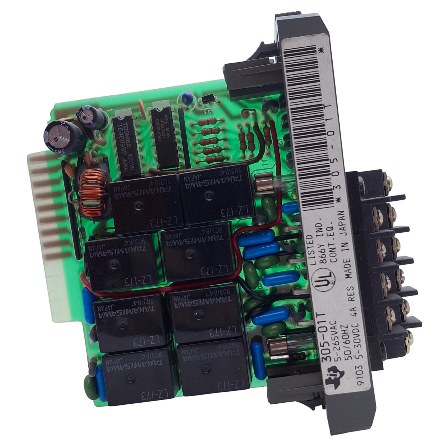 Used Texas Instruments 305-01T PLC Relay Output Module, 8-Point, 5-265VAC/5-30VDC 4A