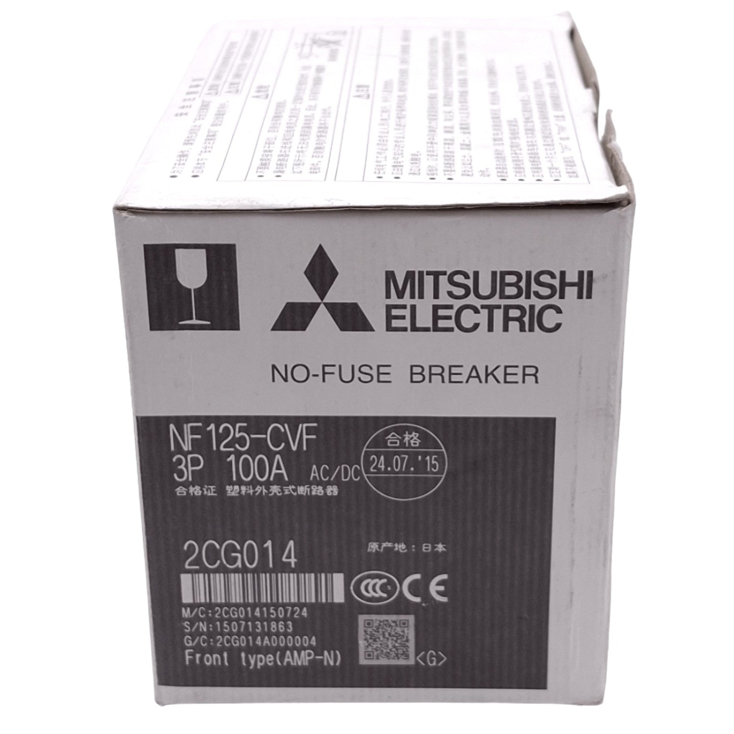 New Mitsubishi NF125-CVF 3P 100A No-Fuse Circuit Breaker, 3-Pole, 100A, 600VAC Max