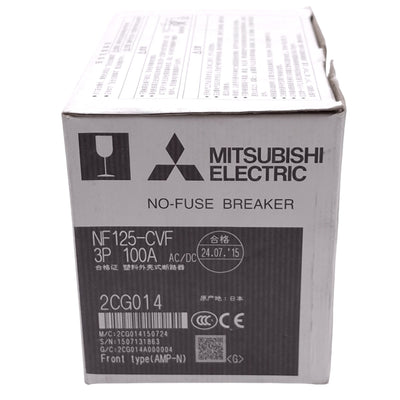 New Mitsubishi NF125-CVF 3P 100A No-Fuse Circuit Breaker, 3-Pole, 100A, 600VAC Max