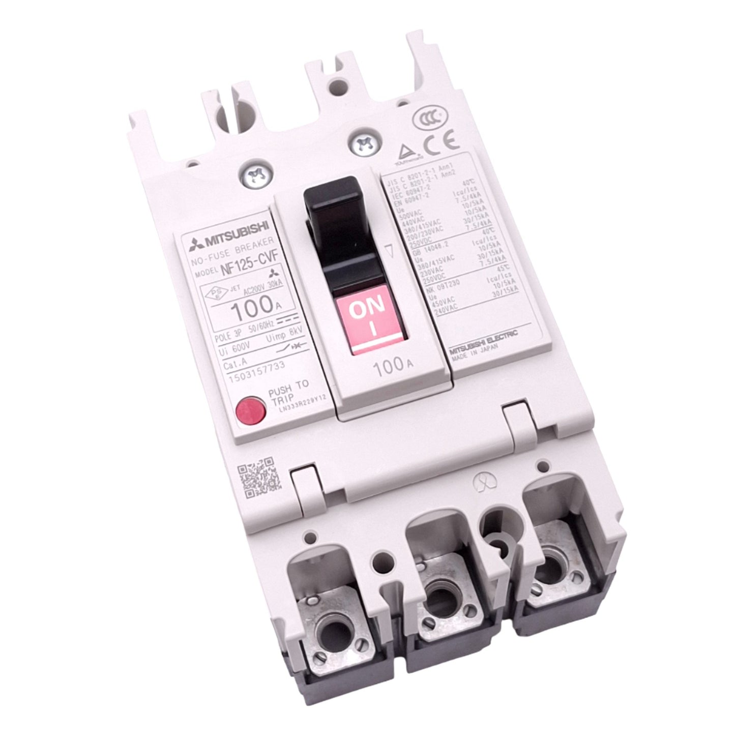 New Mitsubishi NF125-CVF 3P 100A No-Fuse Circuit Breaker, 3-Pole, 100A, 600VAC Max
