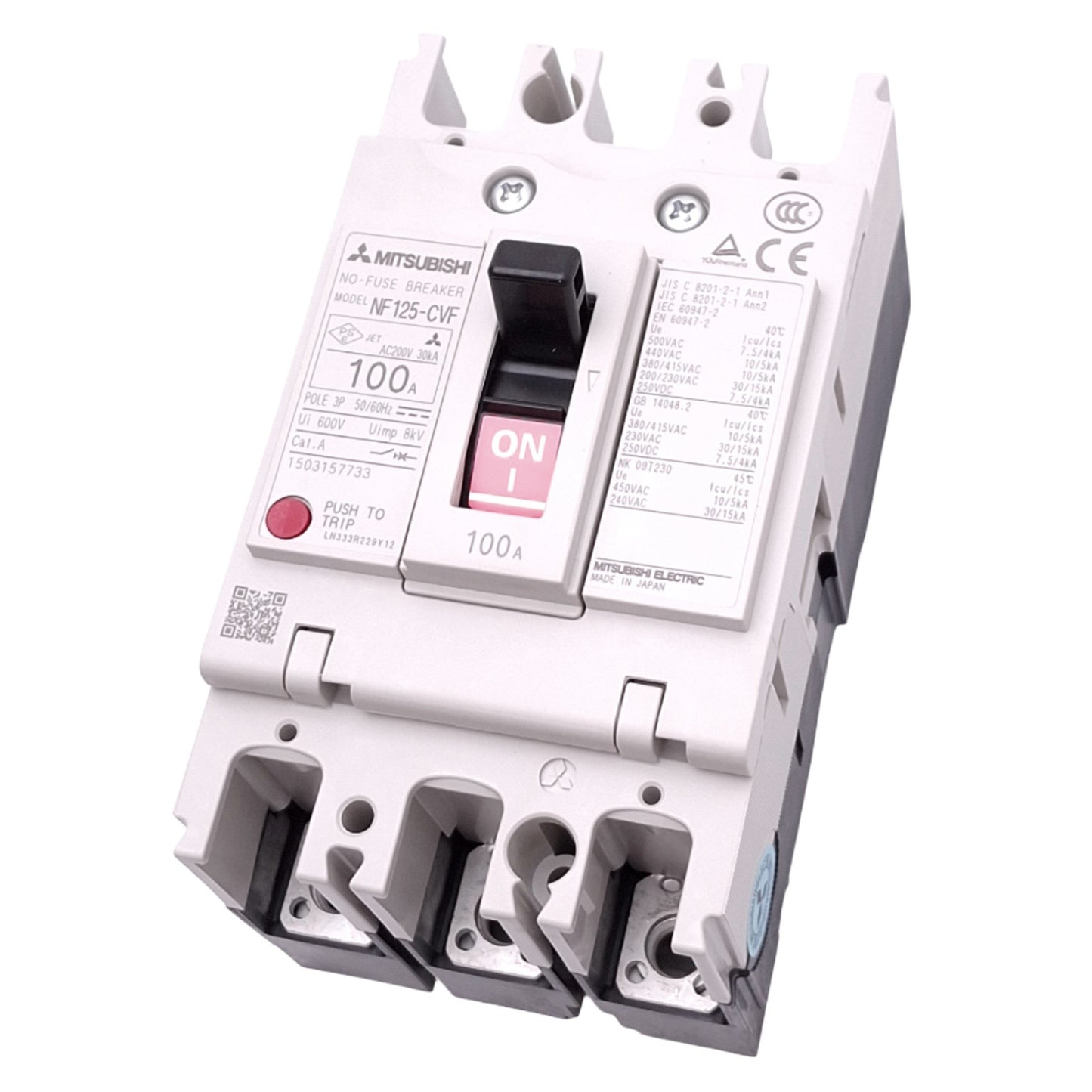 New Mitsubishi NF125-CVF 3P 100A No-Fuse Circuit Breaker, 3-Pole, 100A, 600VAC Max