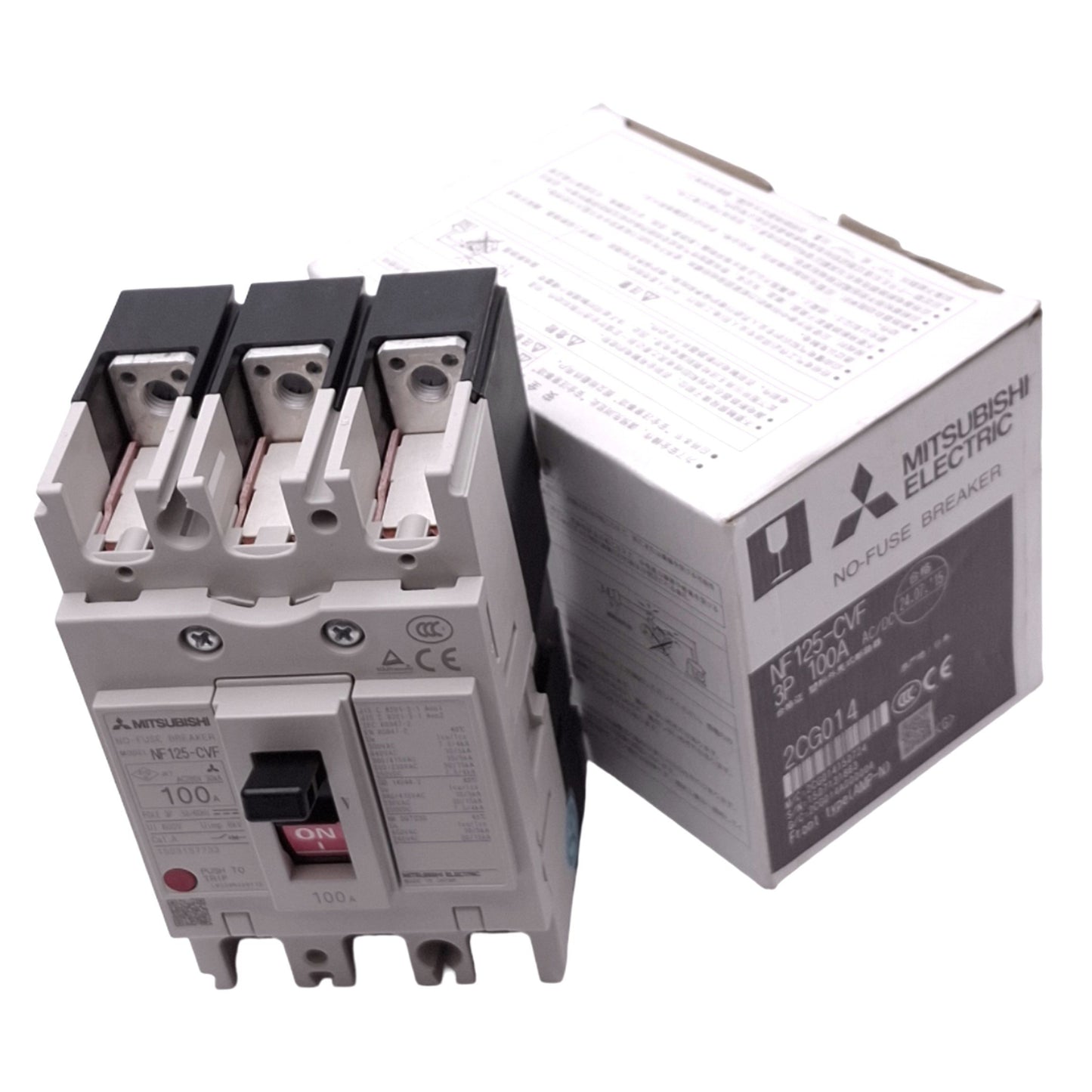 New Mitsubishi NF125-CVF 3P 100A No-Fuse Circuit Breaker, 3-Pole, 100A, 600VAC Max