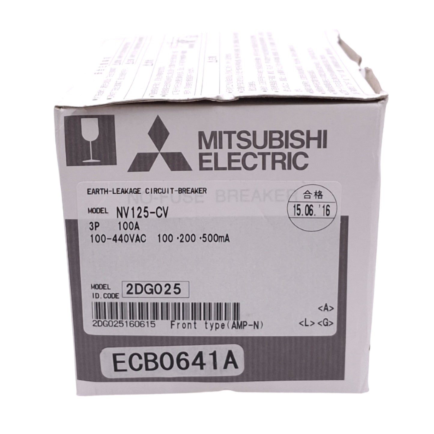 New Mitsubishi NV125-CV 3P 100A Earth-Leakage Circuit Breaker, 3-Pole, 100A, 440VAC