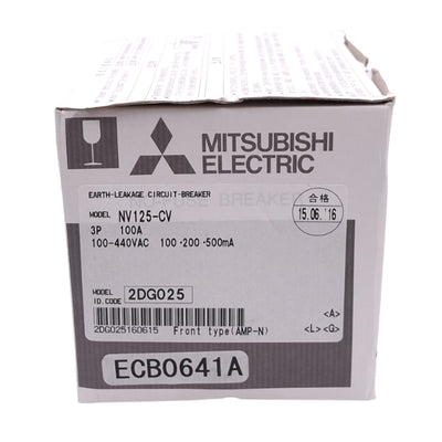 New Mitsubishi NV125-CV 3P 100A Earth-Leakage Circuit Breaker, 3-Pole, 100A, 440VAC