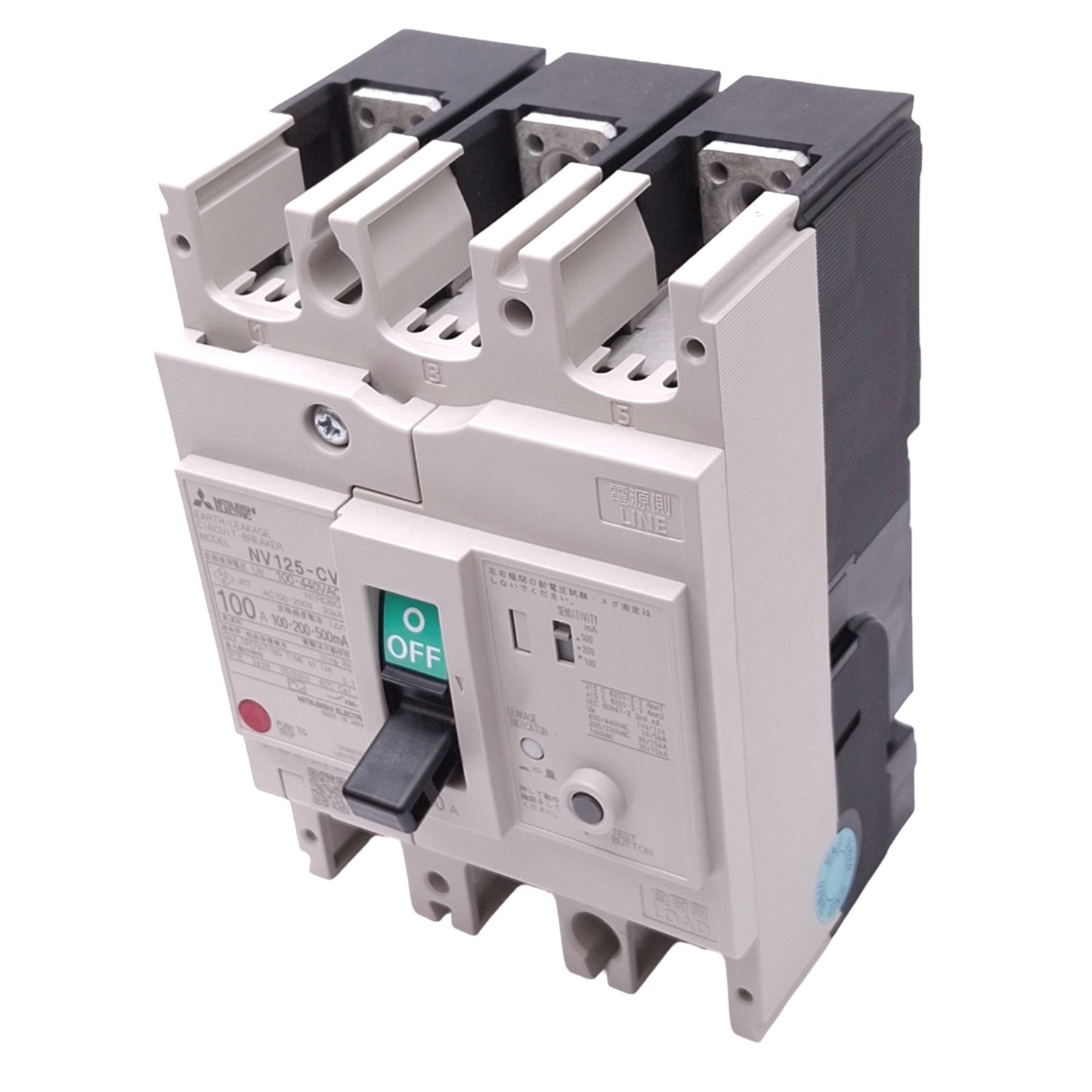 New Mitsubishi NV125-CV 3P 100A Earth-Leakage Circuit Breaker, 3-Pole, 100A, 440VAC