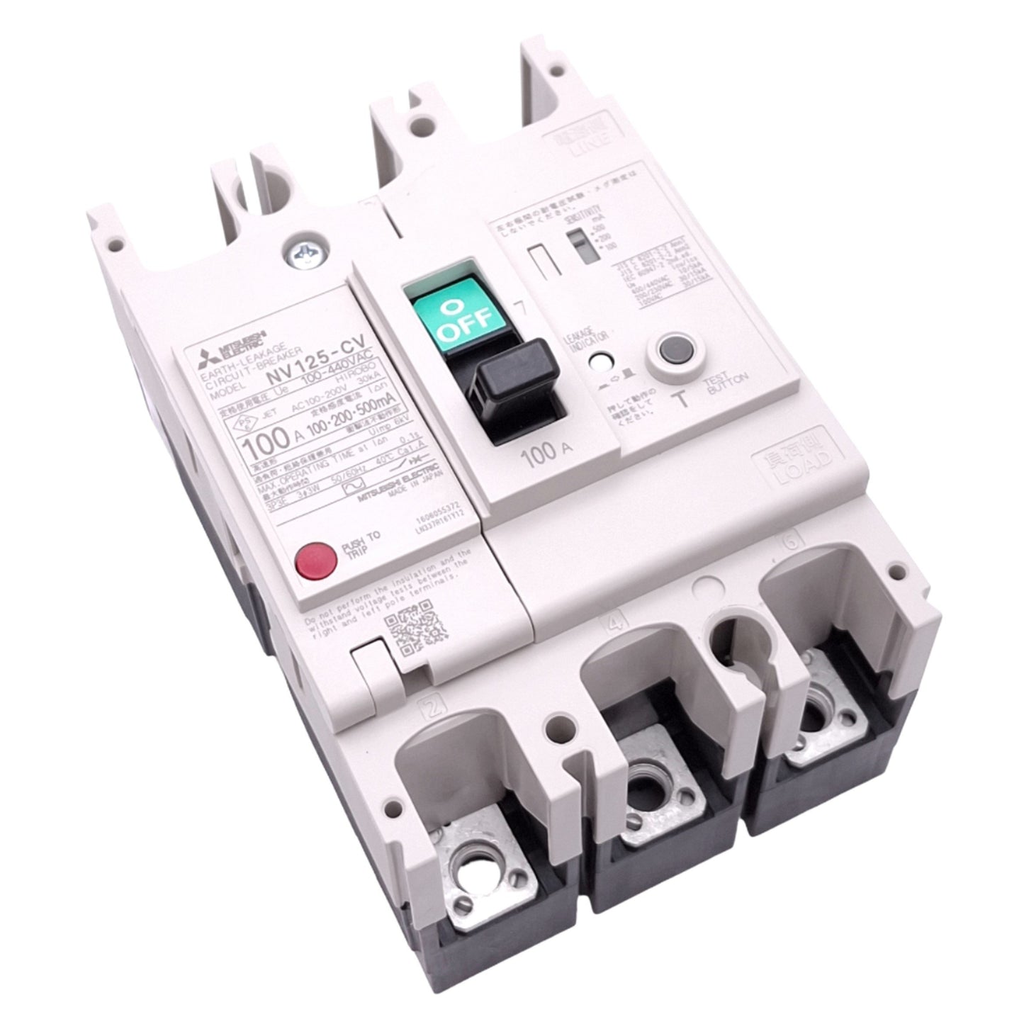 New Mitsubishi NV125-CV 3P 100A Earth-Leakage Circuit Breaker, 3-Pole, 100A, 440VAC