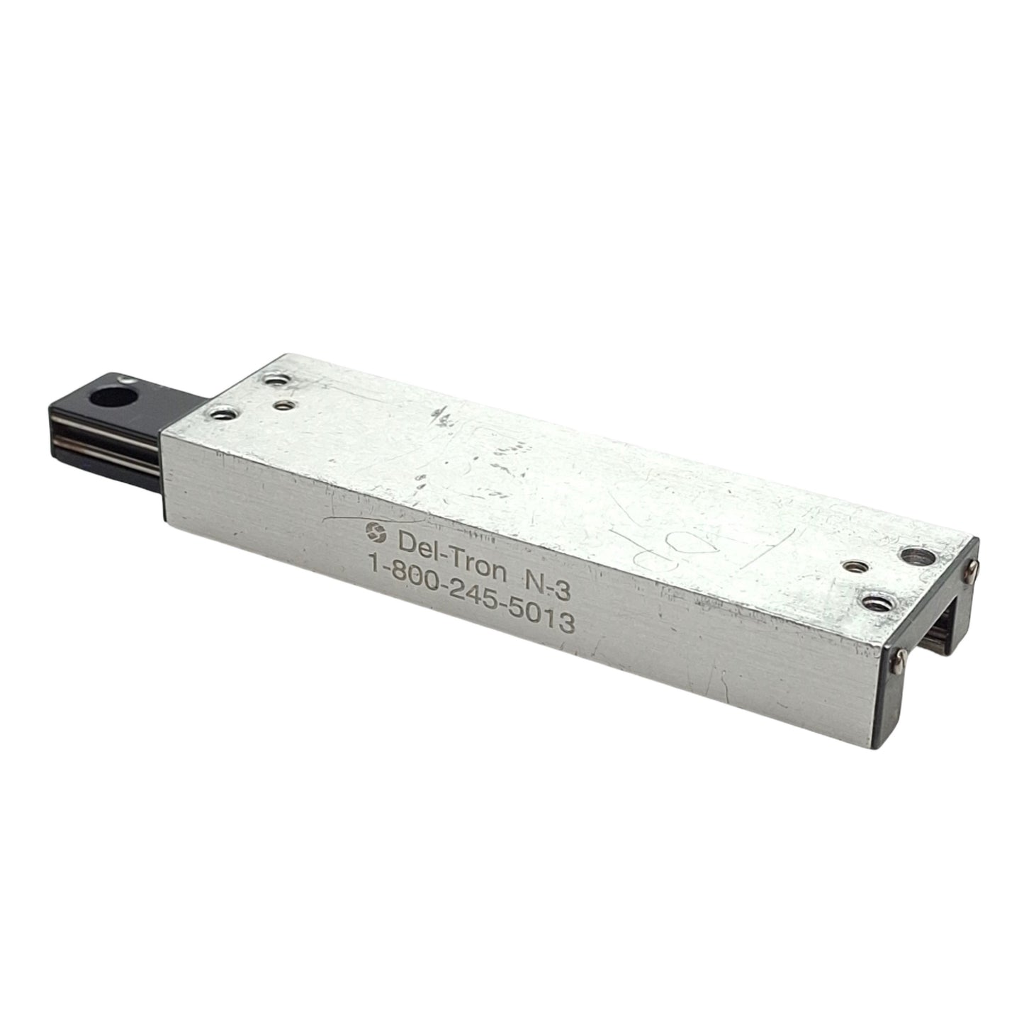 Used Del-Tron N-3 Clear Ball Slide Travel: 2", Dimens.: 3.56" x 0.53" x 1.06" *Holes*