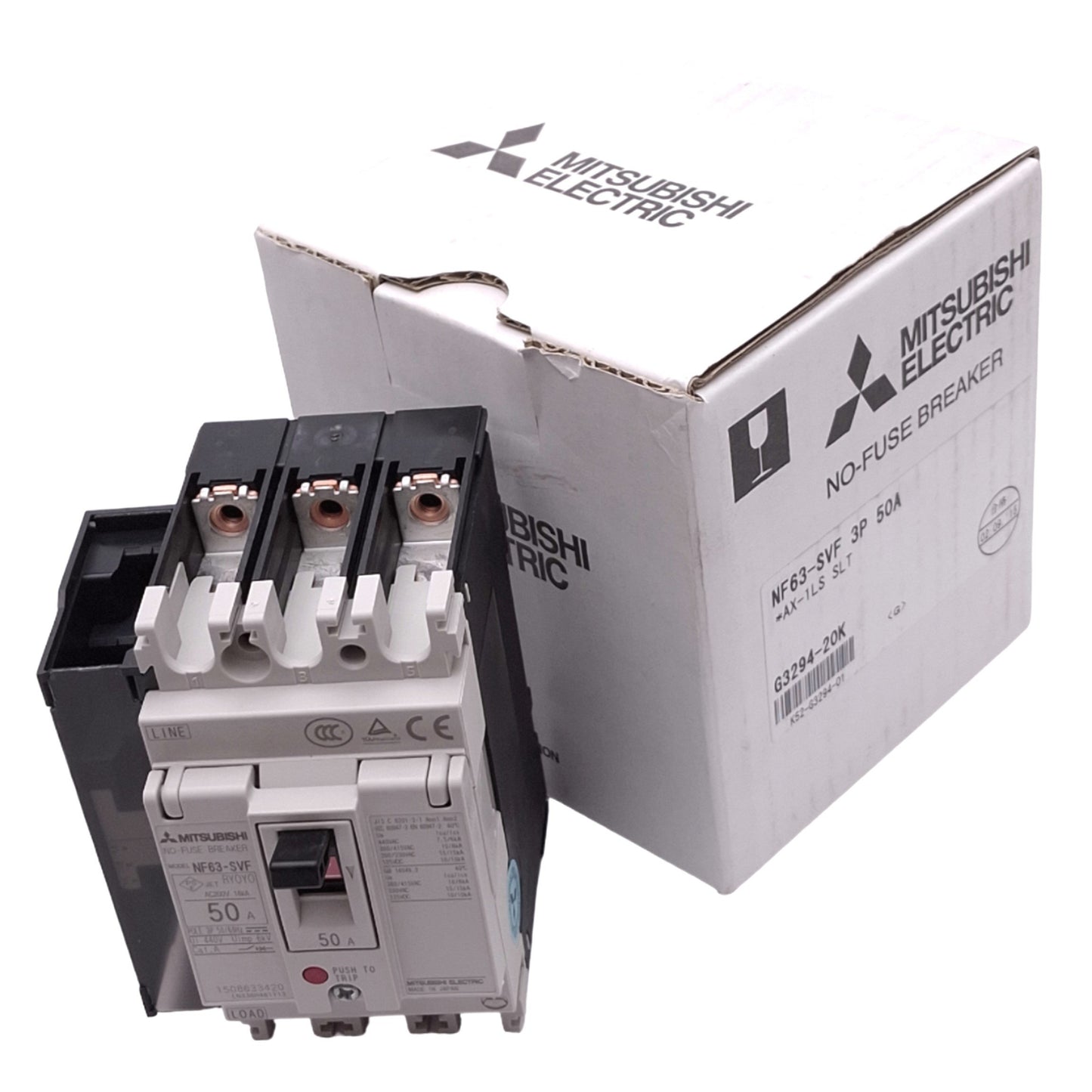 New Mitsubishi NF63-SVF 3P 50A AX-1LS SLT Circuit Breaker w/ Aux Switch, 3-Pole 50A