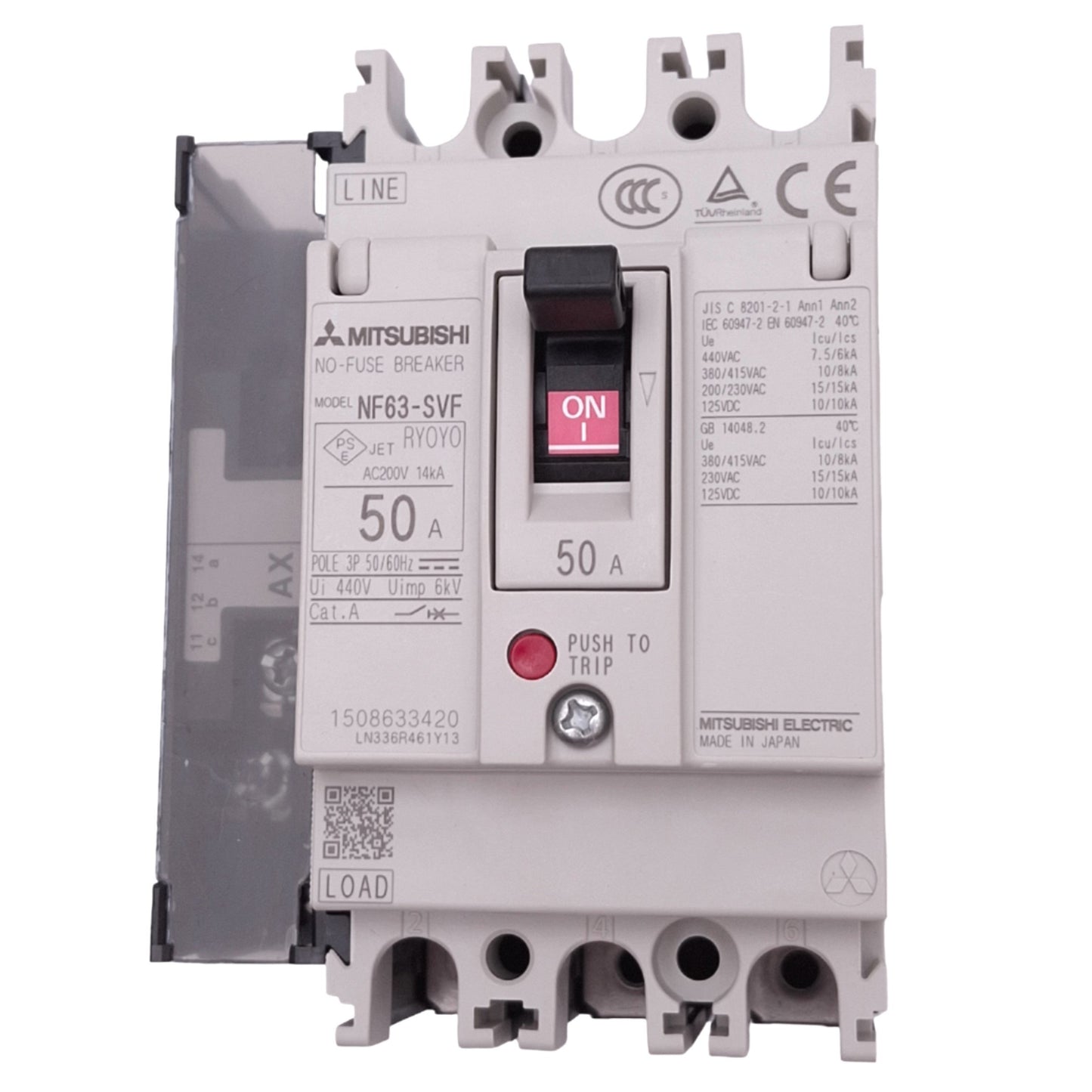 New Mitsubishi NF63-SVF 3P 50A AX-1LS SLT Circuit Breaker w/ Aux Switch, 3-Pole 50A