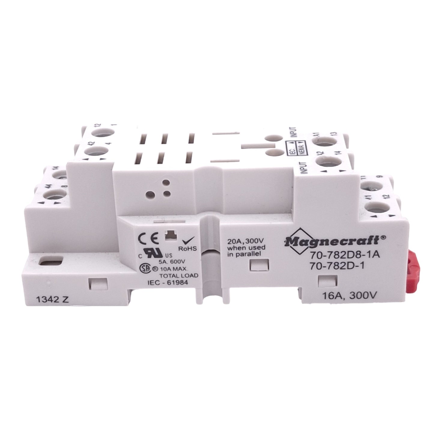 New Schneider Electric 70-782D8-1A Relay Socket, 8-Pin Blade, 16A 300VAC, DIN Rail