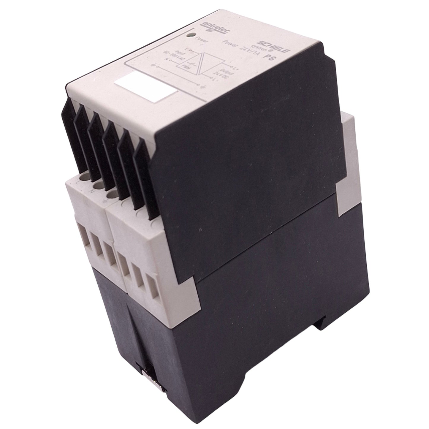 Used Entrelec 2.423.418.00 Power Supply, 90-260VAC In, 24VDC 1A Out, DIN Rail