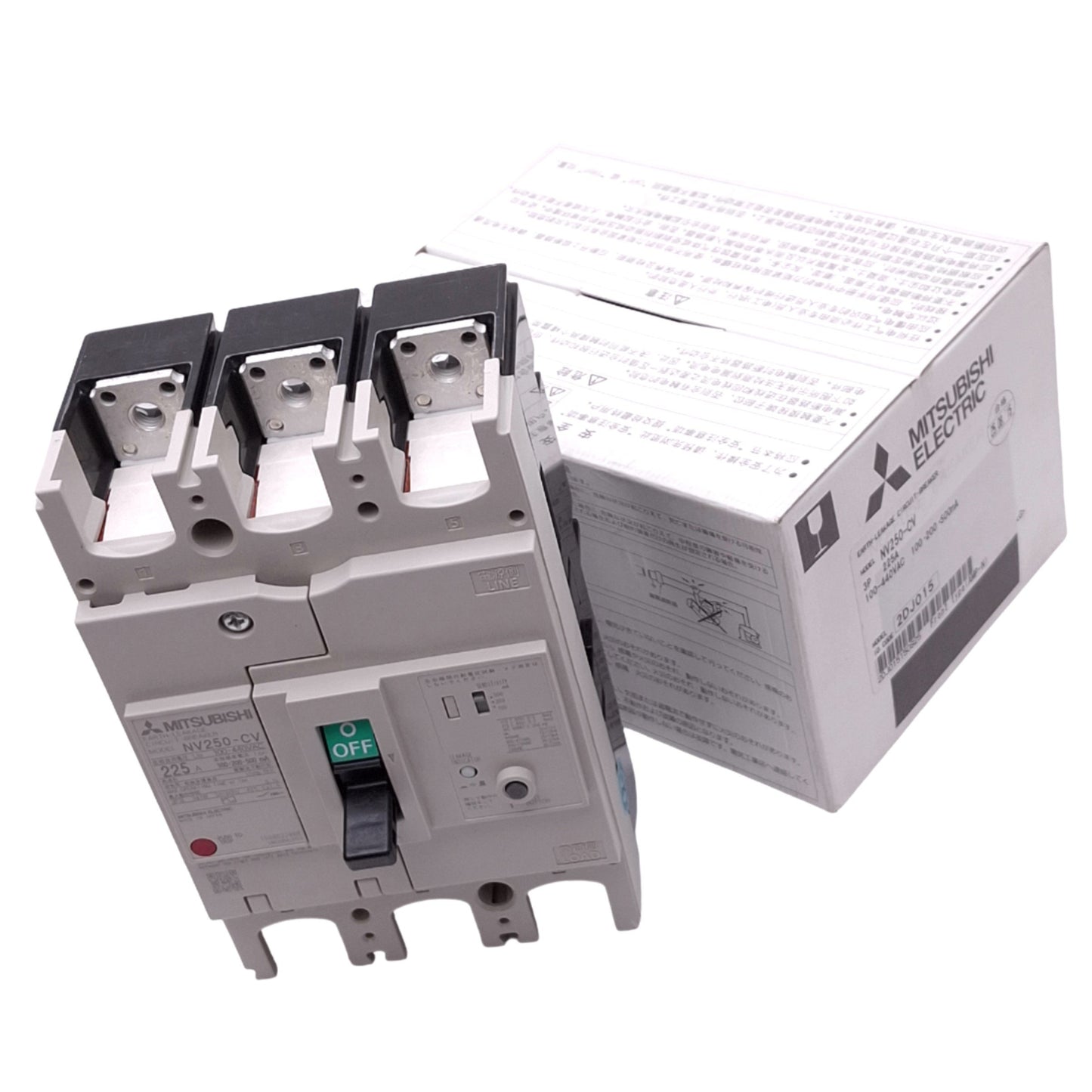 New Mitsubishi NV250-CV 3P 225A Earth-Leakage Circuit Breaker, 3-Pole, 225A, 440VAC