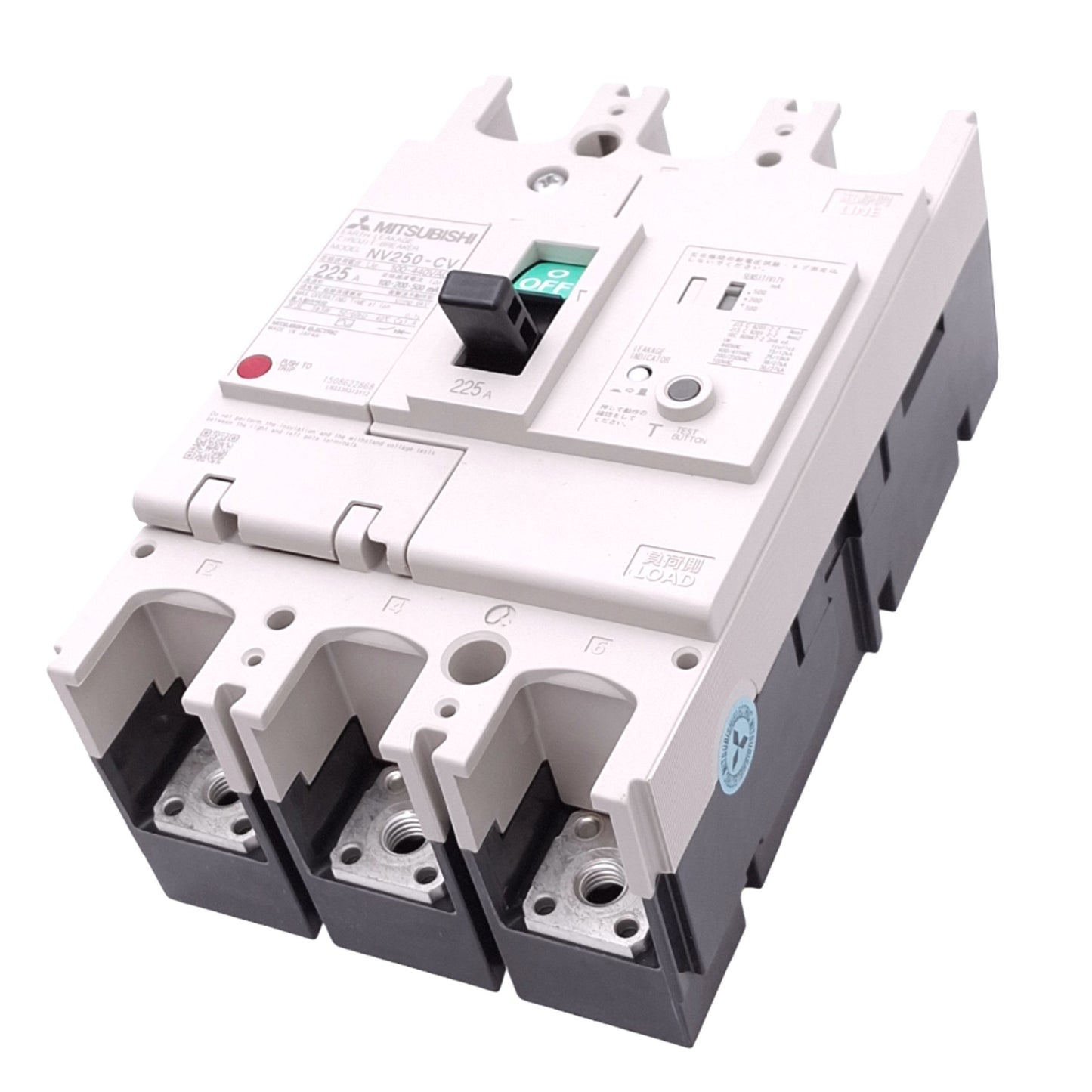 New Mitsubishi NV250-CV 3P 225A Earth-Leakage Circuit Breaker, 3-Pole, 225A, 440VAC