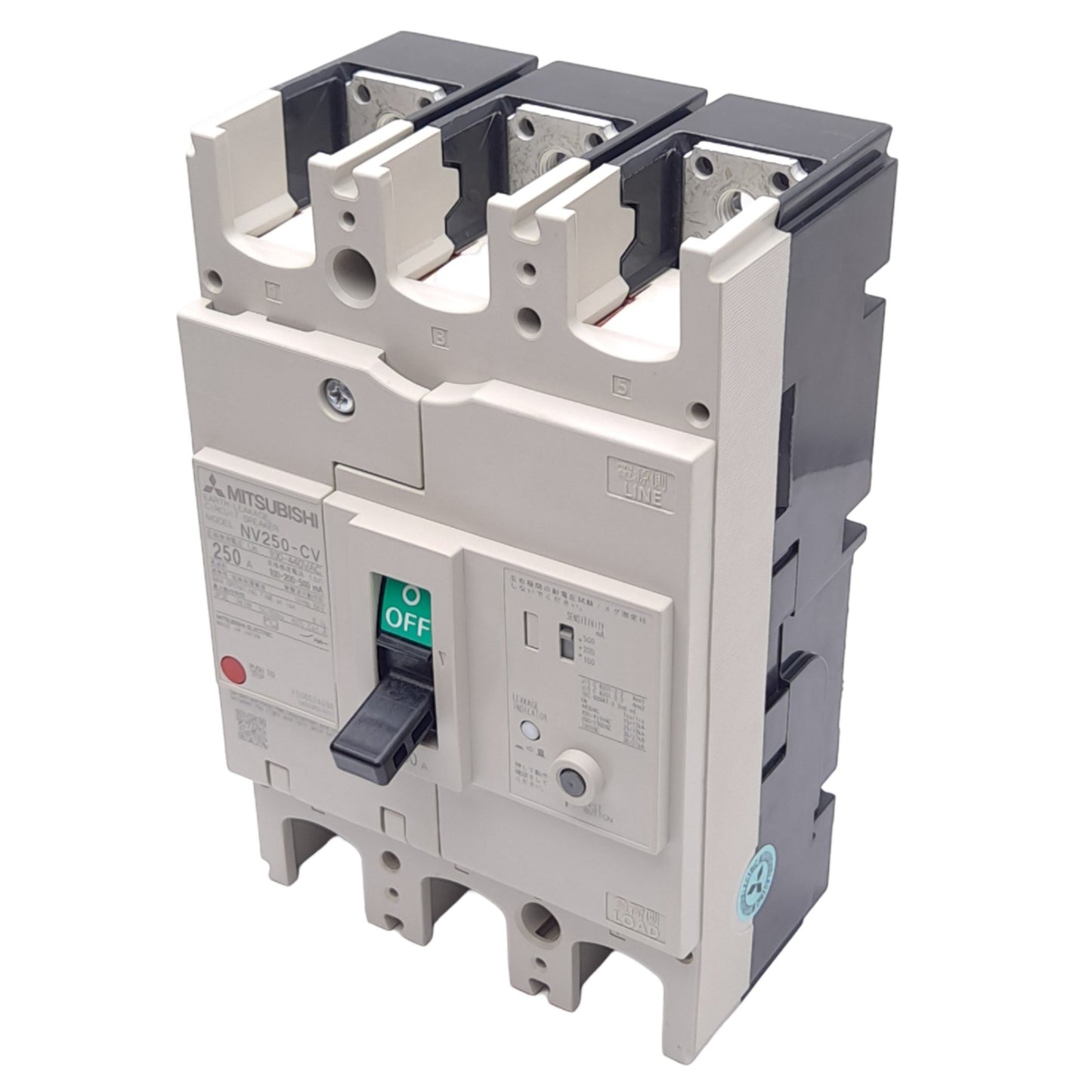 New Mitsubishi NV250-CV 3P 250A Earth Leakage Circuit Breaker, 3-Pole, 250A, 440VAC