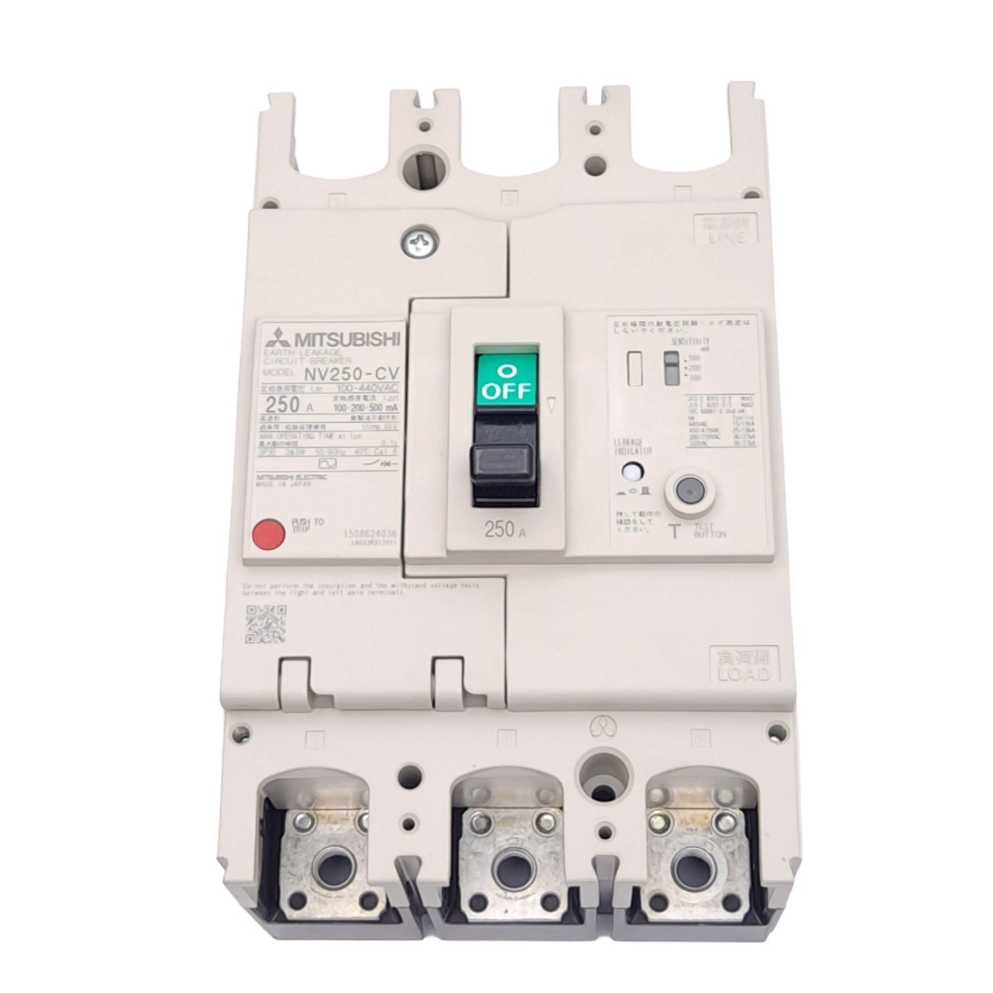 New Mitsubishi NV250-CV 3P 250A Earth Leakage Circuit Breaker, 3-Pole, 250A, 440VAC