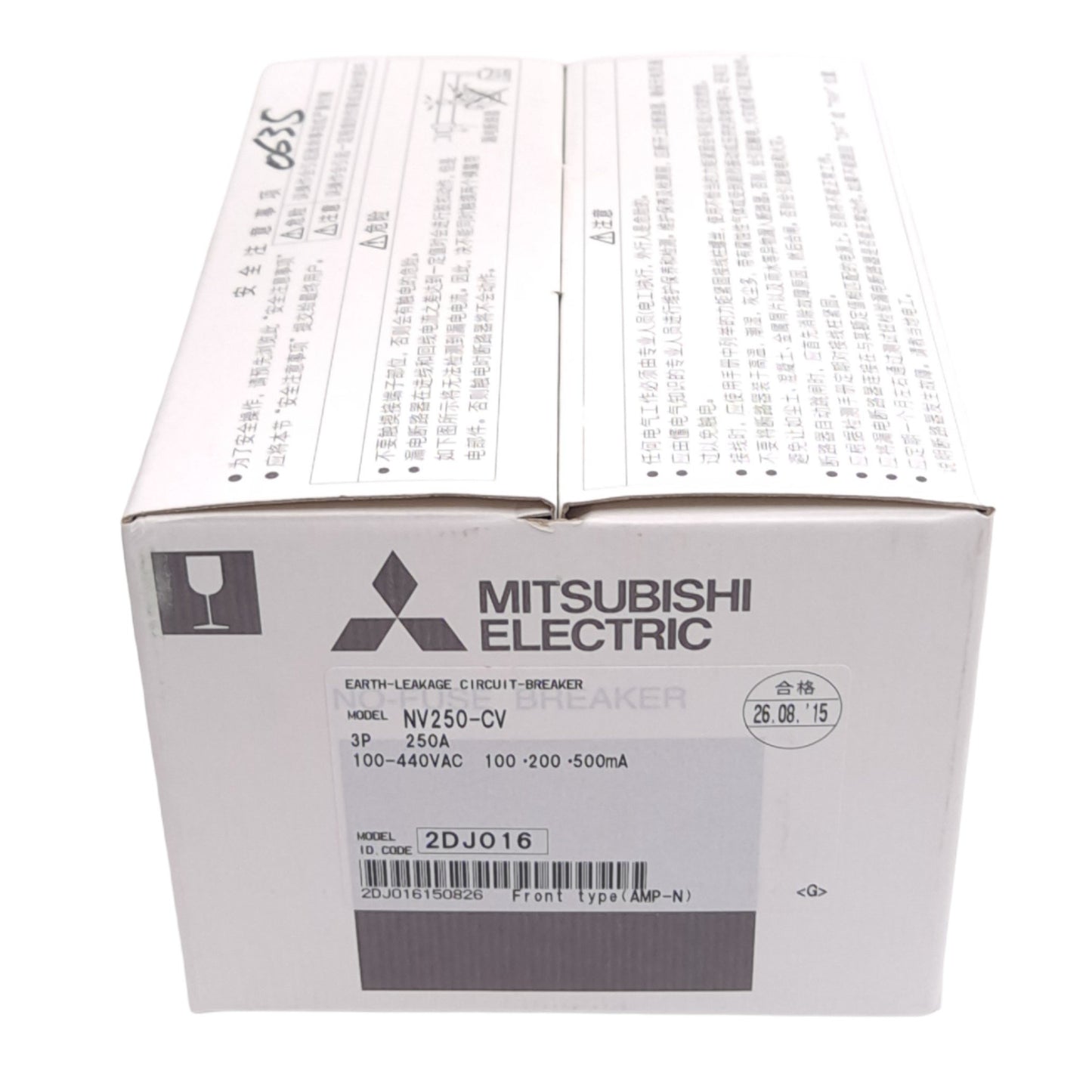 New Mitsubishi NV250-CV 3P 250A Earth Leakage Circuit Breaker, 3-Pole, 250A, 440VAC