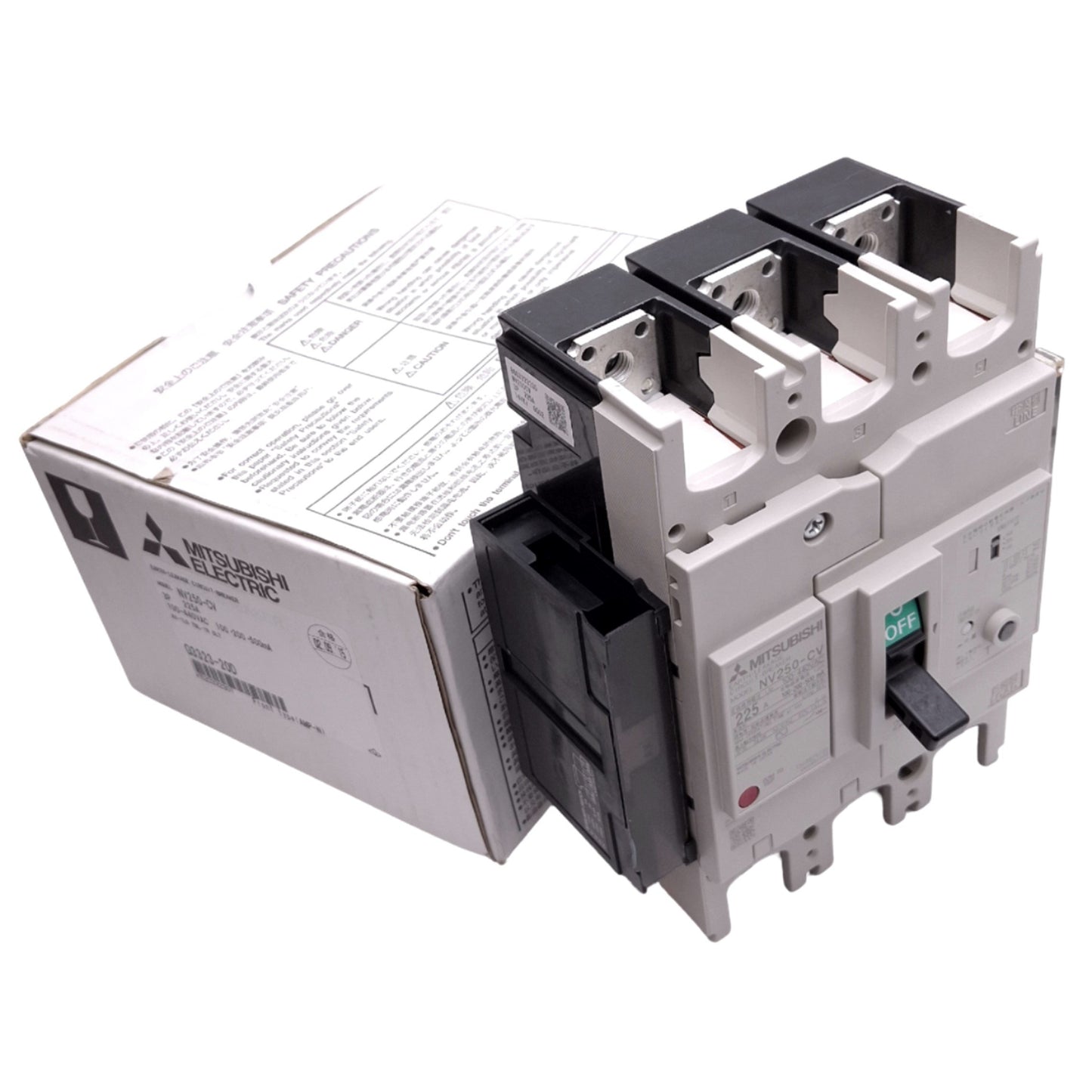 New Mitsubishi NV250-CV 3P 225A Circuit Breaker w/ Aux Switch, 3-Pole, 225A, 440VAC